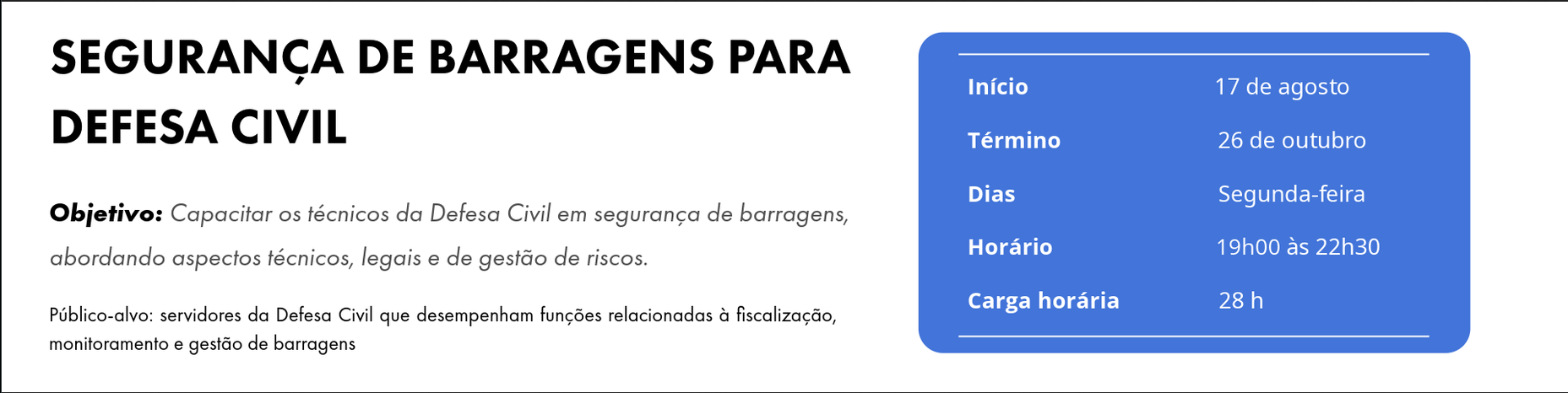 Curso: Segurança de Barragens para Defesa Civil – IPT – CAPACITA – SIGRH – Nova Turma